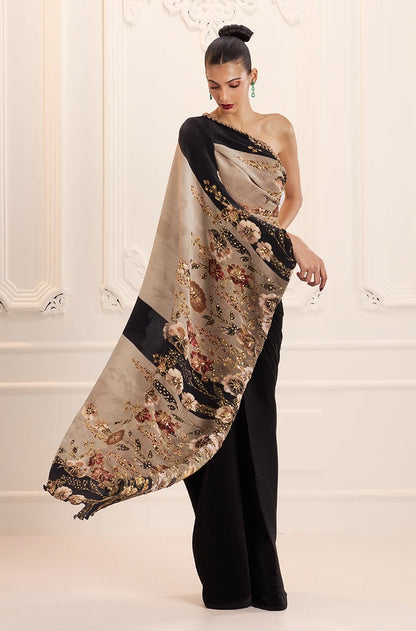 Green Floral Print Pre-Pleated Floral Drape Skirt Set