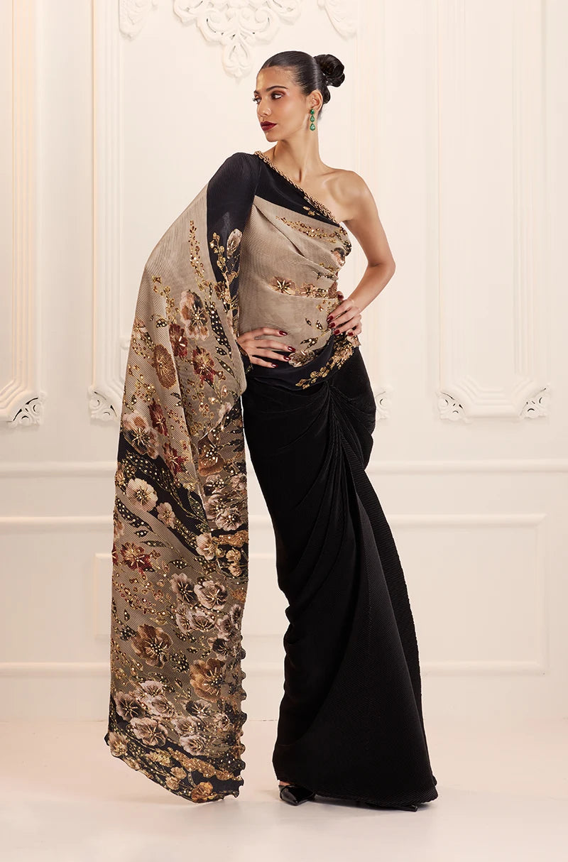 Green Floral Print Pre-Pleated Floral Drape Skirt Set