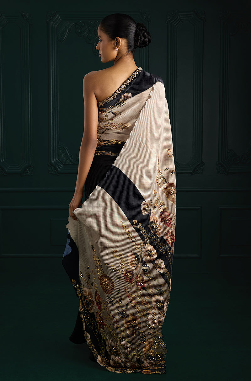 Green Floral Print Pre-Pleated Floral Drape Skirt Set