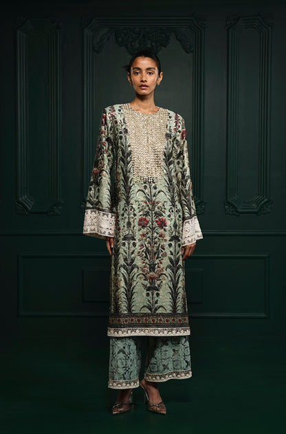 Mint Green Straight-Cut Printed Kurta Set