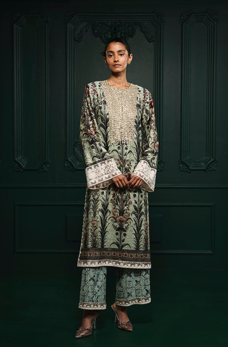 Mint Green Straight-Cut Printed Kurta Set