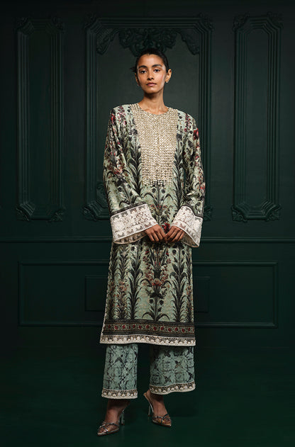 Mint Green Straight-Cut Printed Kurta Set