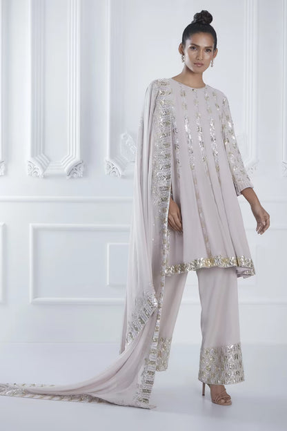 Grey with Silver-Gold Embroidered Kurta Set