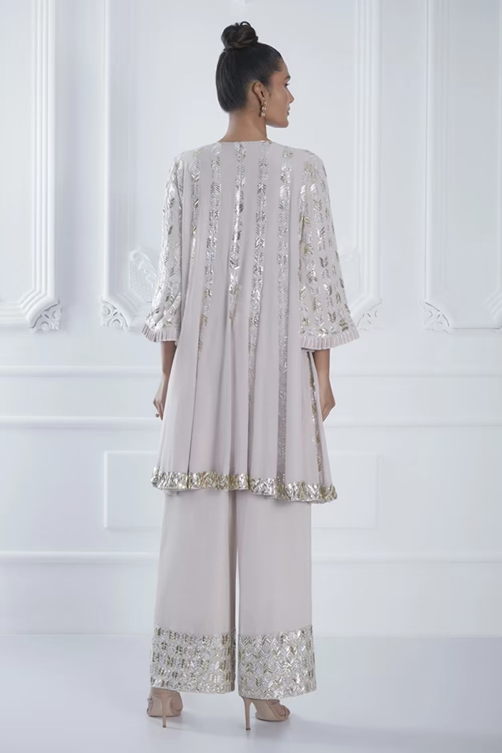 Grey with Silver-Gold Embroidered Kurta Set