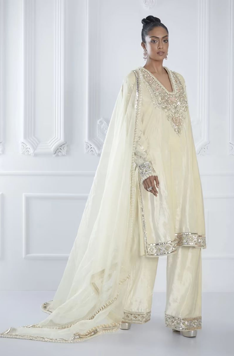 Ivory Velvet Embroidered Kurta Set