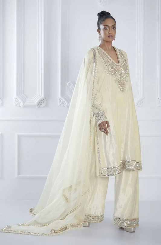 Ivory Velvet Embroidered Kurta Set