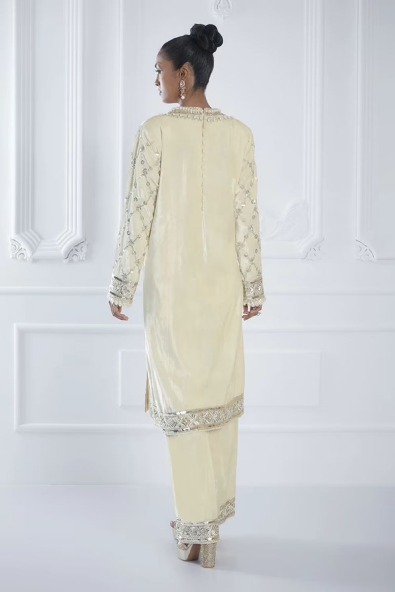 Ivory Velvet Embroidered Kurta Set