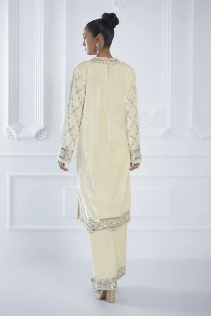 Ivory Velvet Embroidered Kurta Set