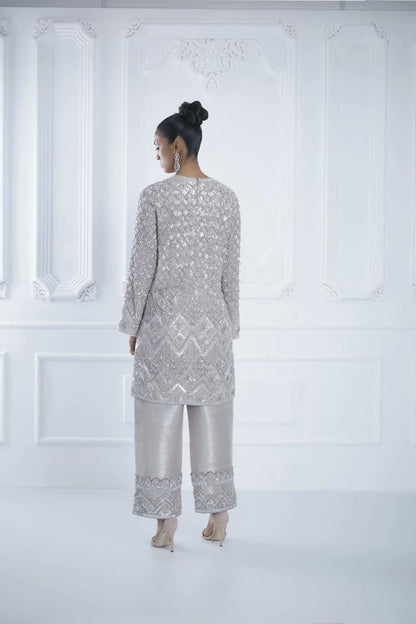 Silver-Grey Encrusted Kurta Set