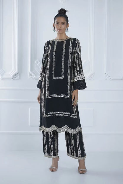 Black Sequin Embroidered Kurta Set