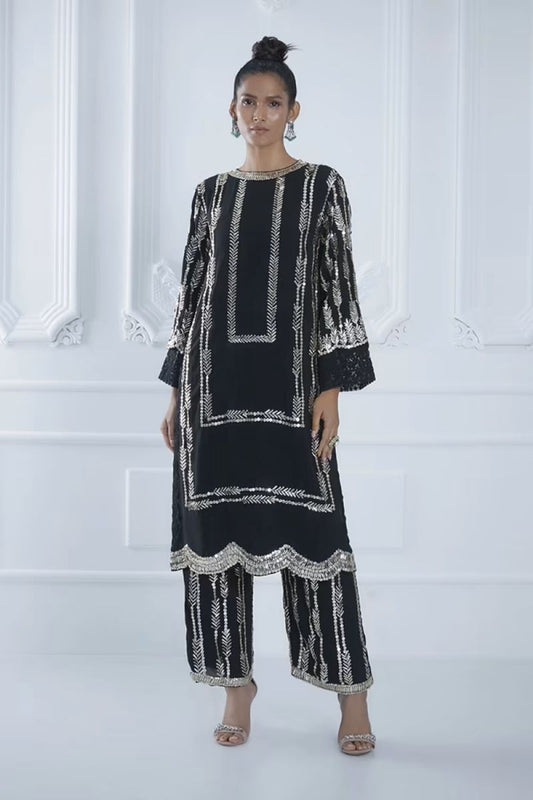 Black Sequin Embroidered Kurta Set