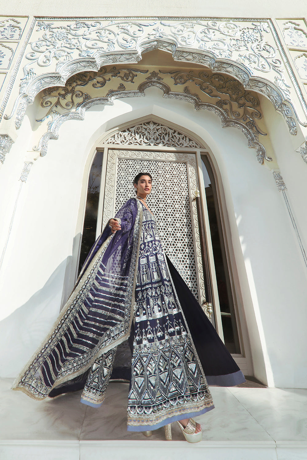 Navy Blue Embroidered Jacket and Pant Set