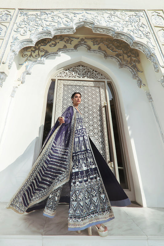 Navy Blue Embroidered Jacket and Pant Set
