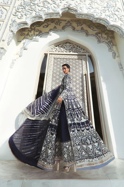 Navy Blue Embroidered Jacket and Pant Set