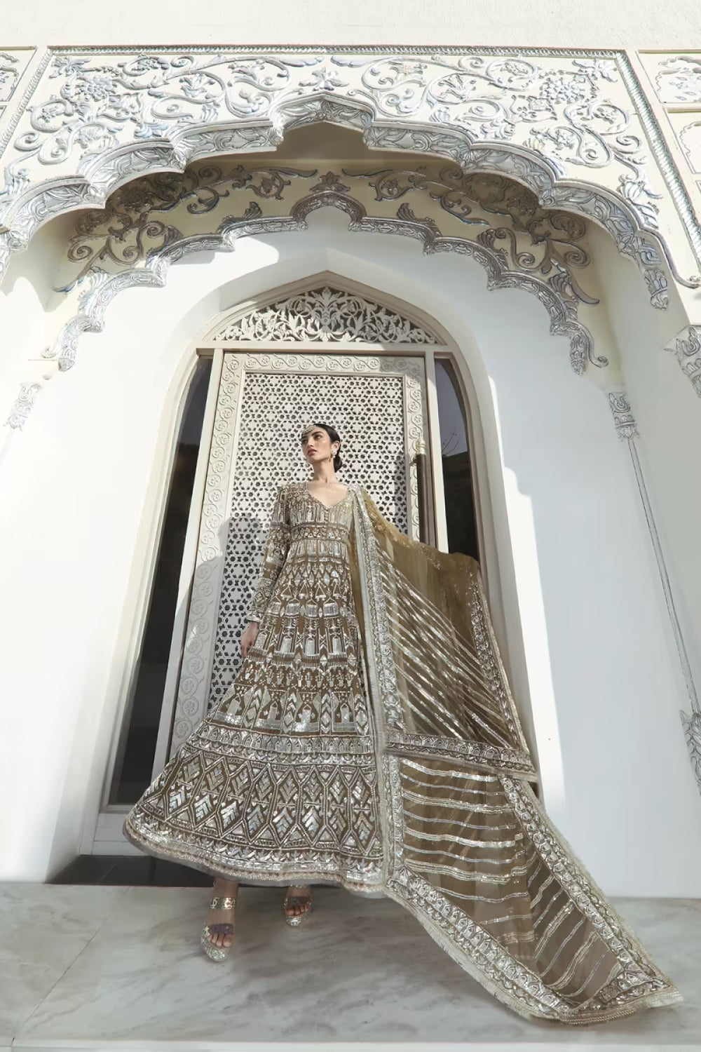 Olive Silver Embroidered Kalidar Set