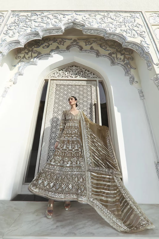 Olive Silver Embroidered Kalidar Set