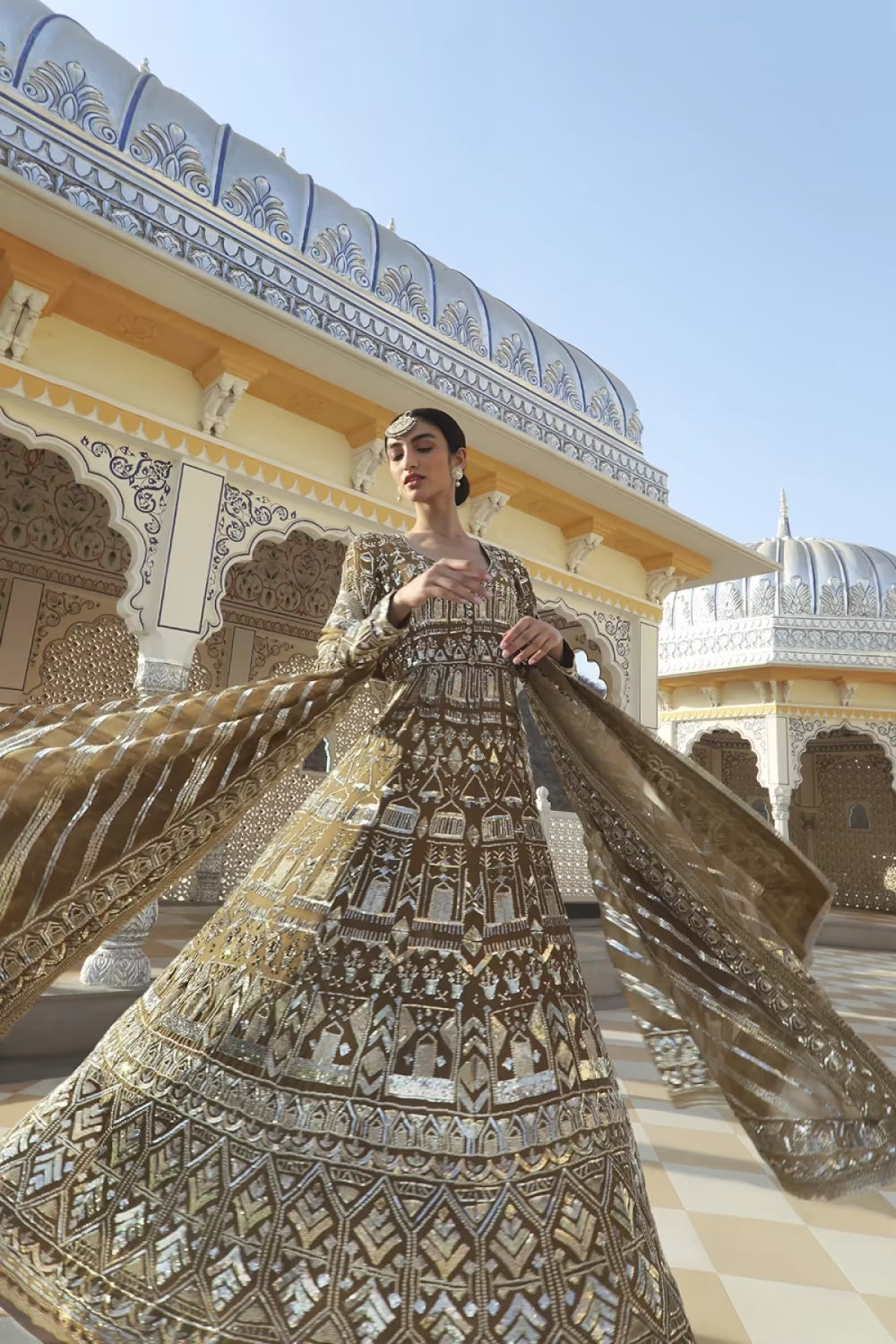 Olive Silver Embroidered Kalidar Set