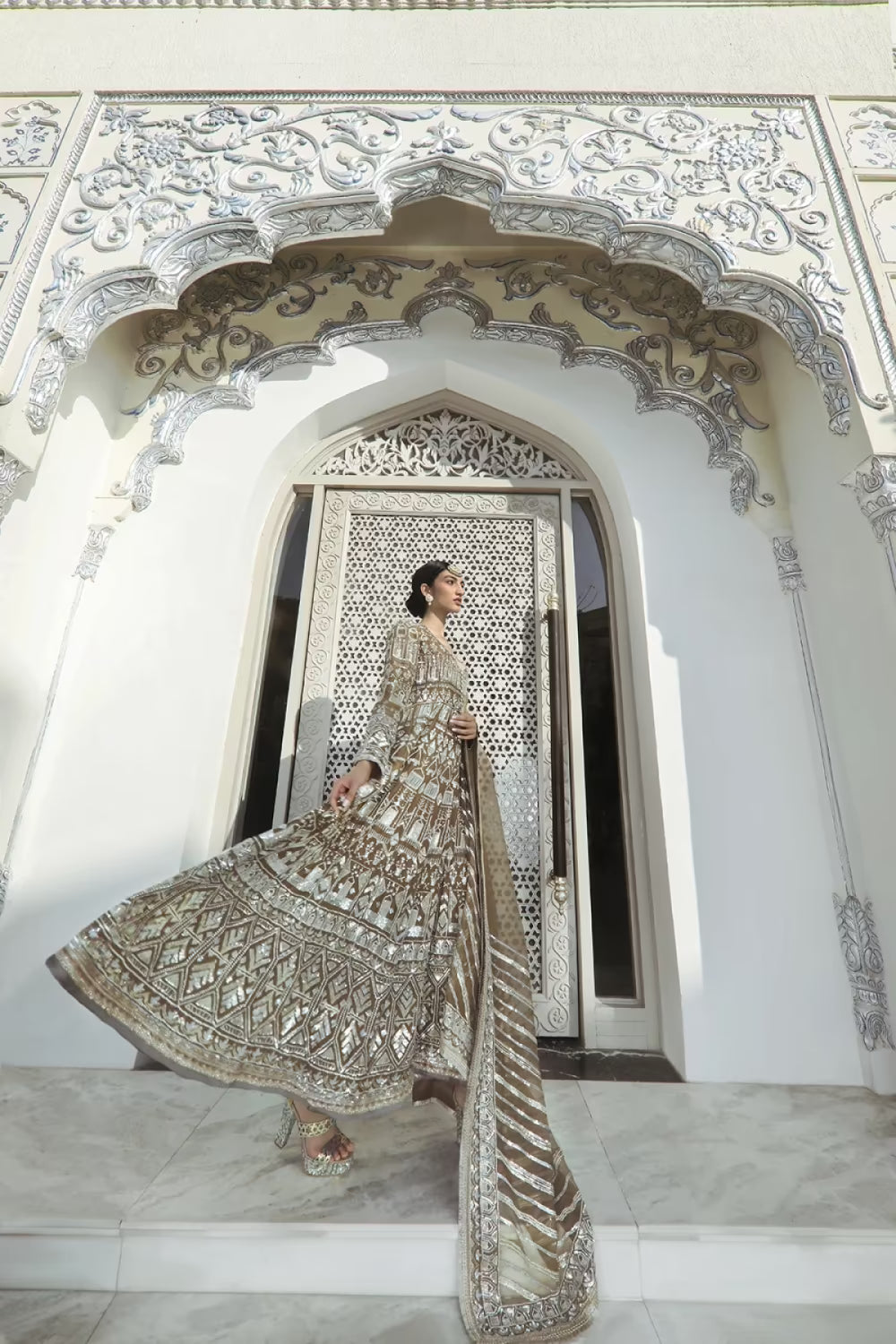 Olive Silver Embroidered Kalidar Set