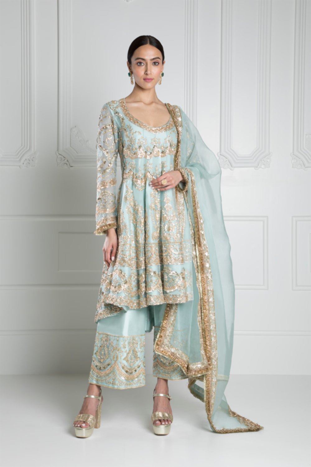 Powder Blue Short Kalidar Kurta Set