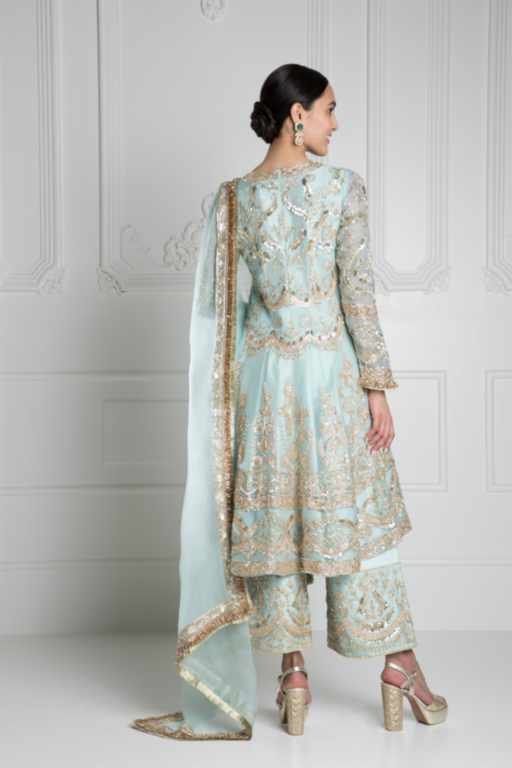 Powder Blue Short Kalidar Kurta Set