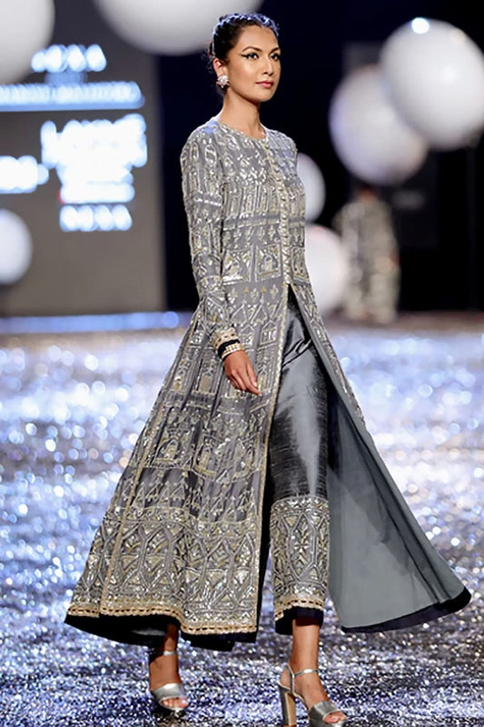 Dark Grey Embroidered Kurta Set