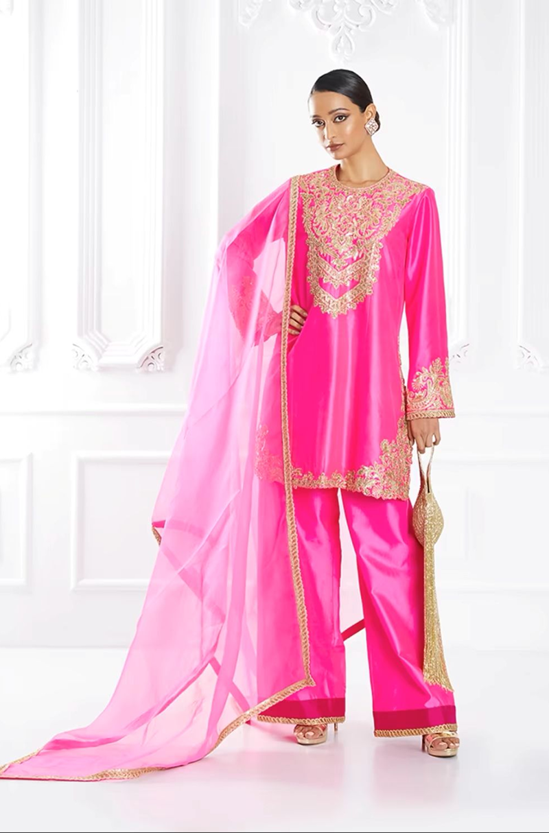 Hot Pink Dori Embroidered Kurta Set