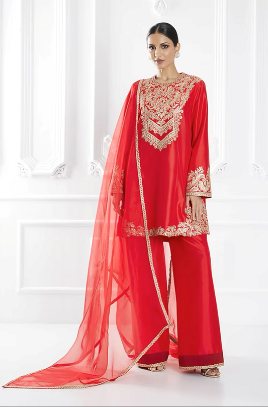 Red Dori Embroidered Kurta Set