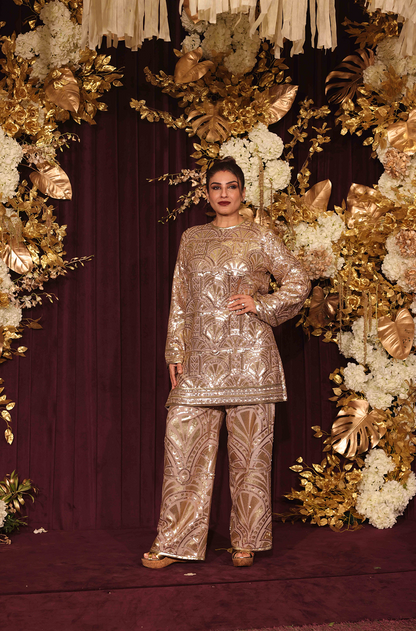 Raveena Tandon in our Gold Kurta & Pant Set