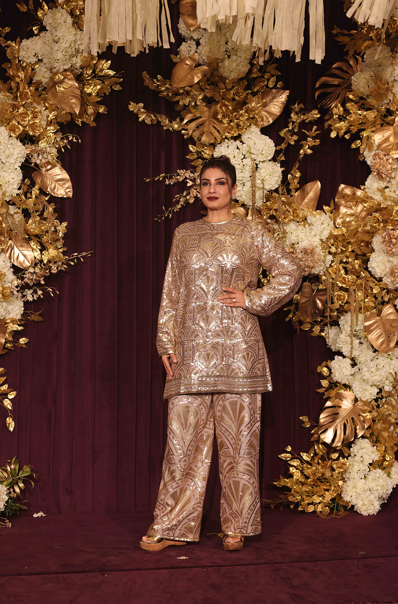 Raveena Tandon in our Gold Kurta & Pant Set