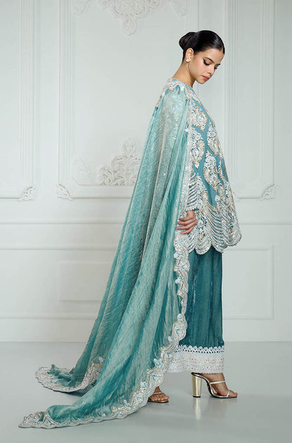 Soft Teal Kashmiri Embroidered Short Kurta Set