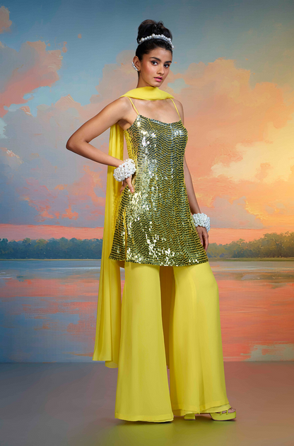 Yellow Sequin Kurta Set