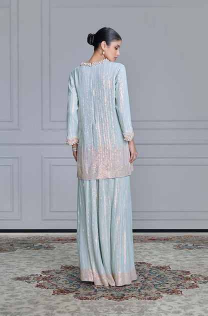Dusty Blue Sequin & Pearl Embroidered Kurta Set
