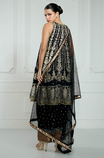 Black-Teal Kashmiri Embroidered Kalidar Kurta Set