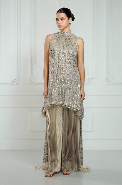 Oyster High Neck Sequin Embroidered Kurta Set