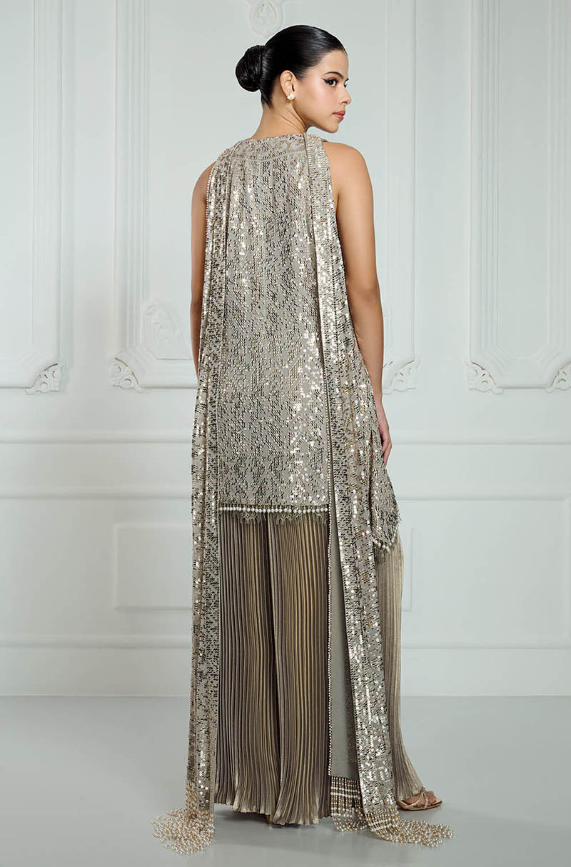 Oyster High Neck Sequin Embroidered Kurta Set