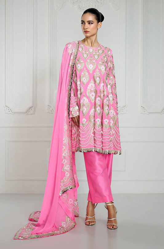 Bright Pink Kalidar Kashmiri Embroidered Kurta Set