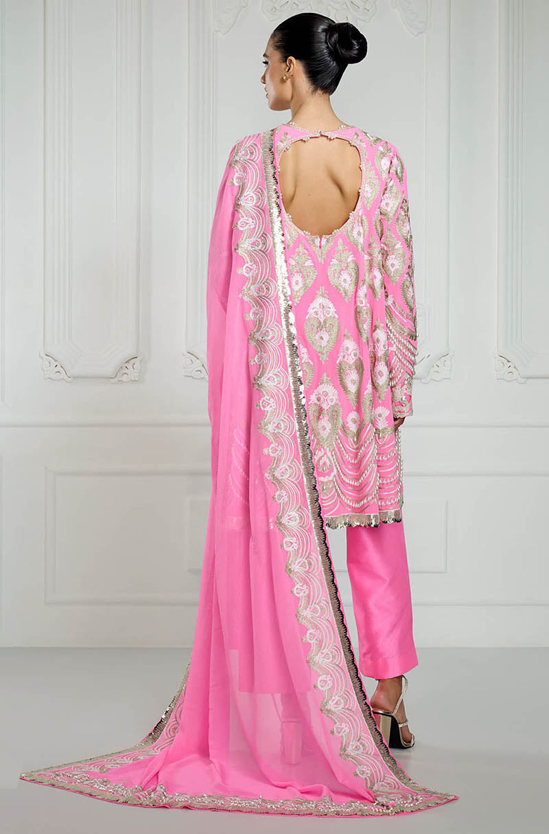 Bright Pink Kalidar Kashmiri Embroidered Kurta Set
