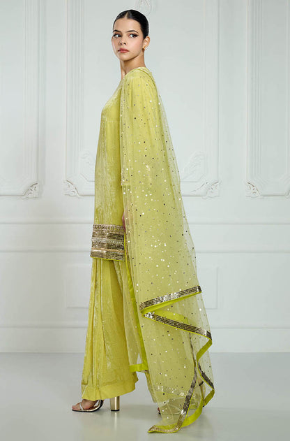 Lime with Sequin Borders Short Kurta Set