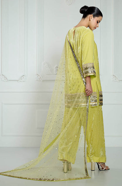 Lime with Sequin Borders Short Kurta Set