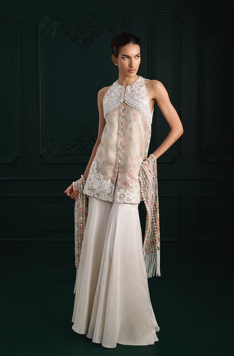 Ivory Rose Organza Overlay Printed Kurta Set