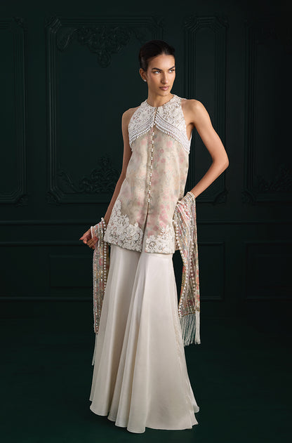 Ivory Rose Organza Overlay Printed Kurta Set