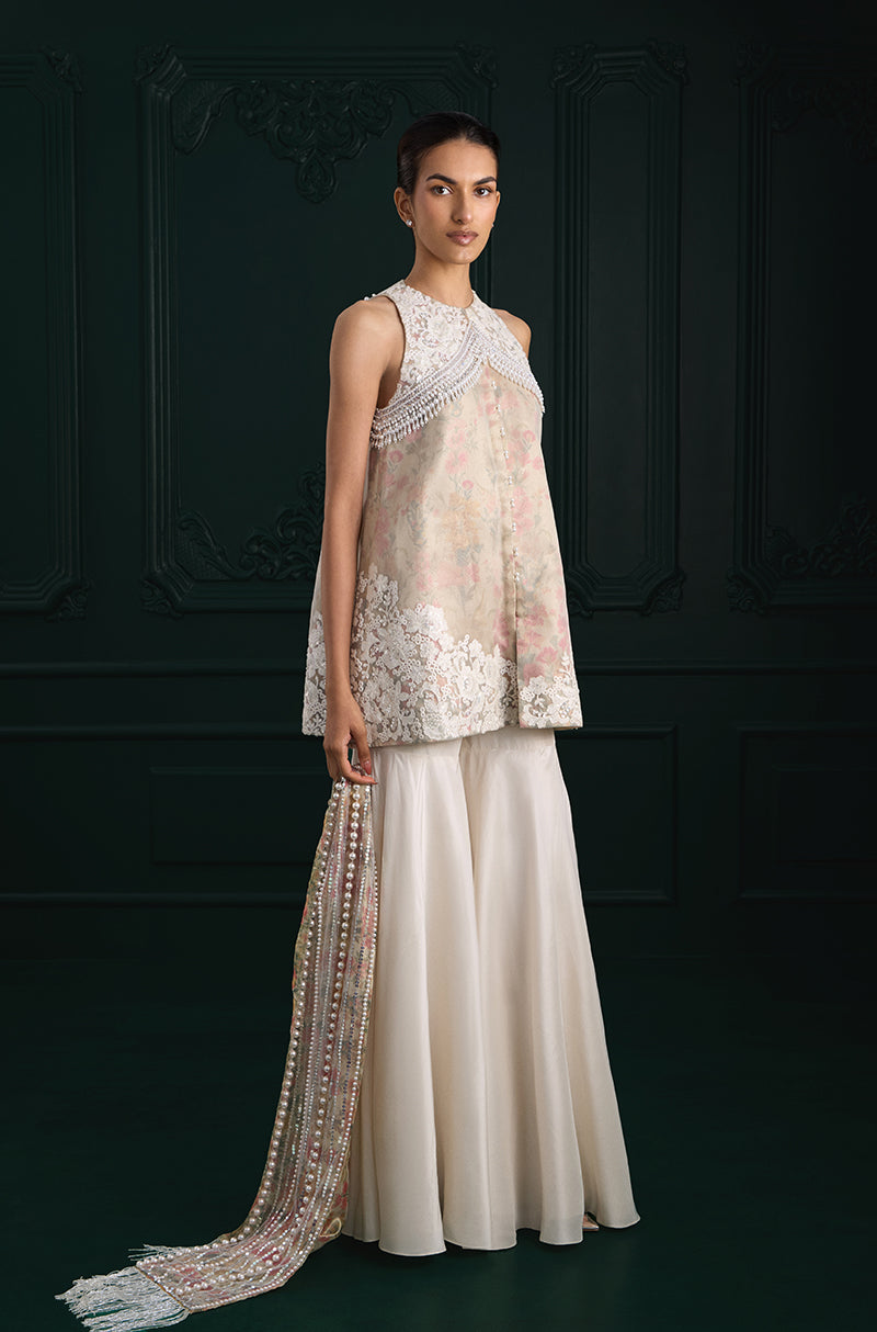 Ivory Rose Organza Overlay Printed Kurta Set
