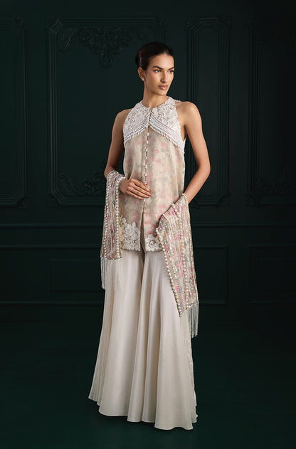 Ivory Rose Organza Overlay Printed Kurta Set