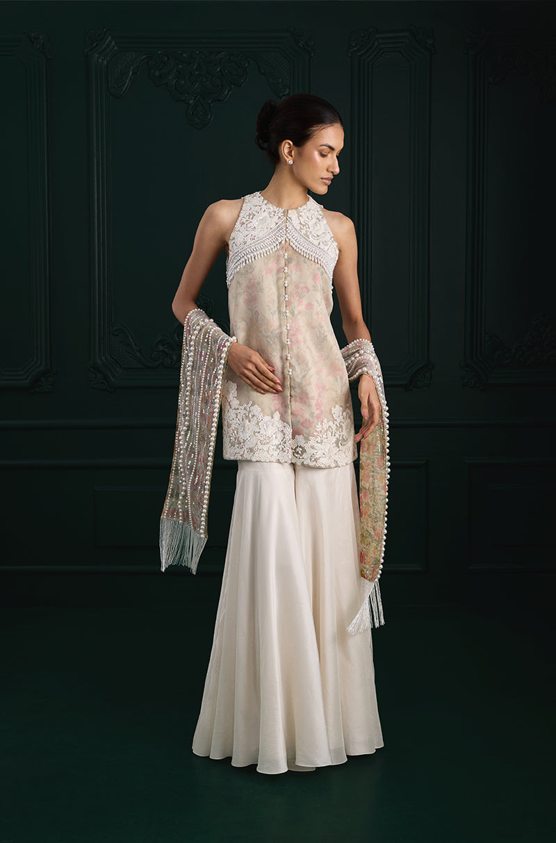 Ivory Rose Organza Overlay Printed Kurta Set