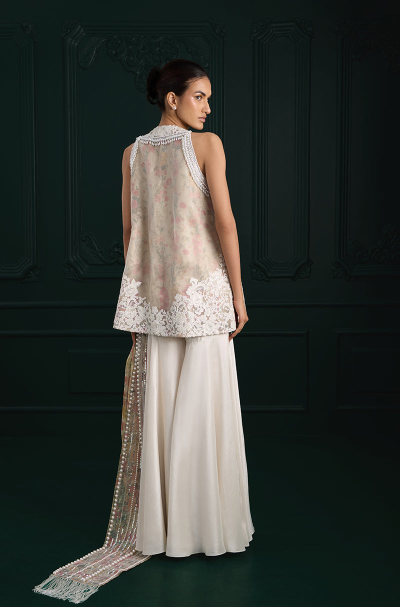 Ivory Rose Organza Overlay Printed Kurta Set