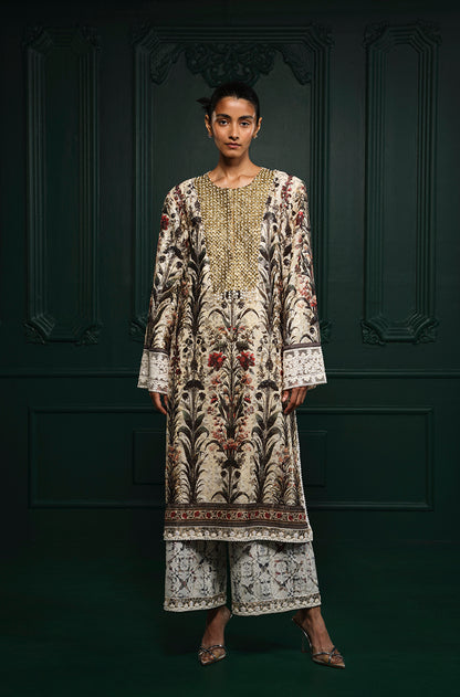 Ivory Gold Straight-Cut Printed Kurta Set