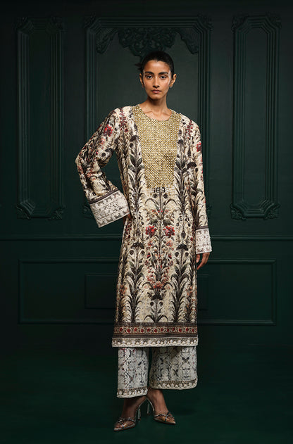 Ivory Gold Straight-Cut Printed Kurta Set