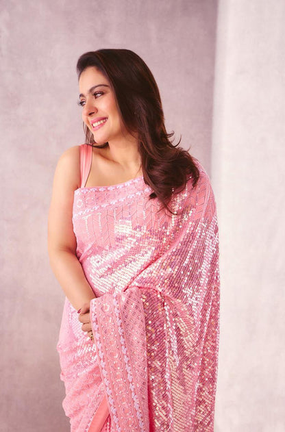 Kajol In Our Dusty Pink Mijwan Embroidered Saree Set