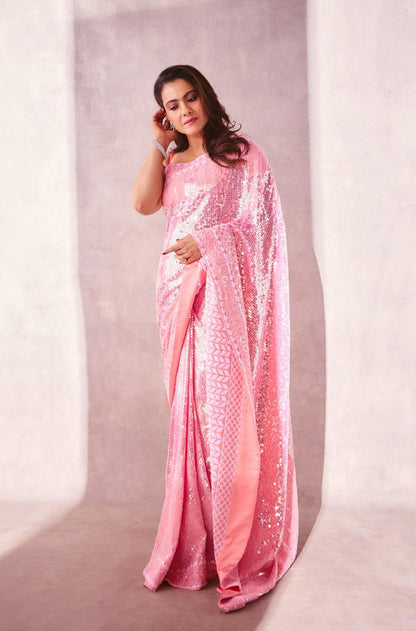 Kajol In Our Dusty Pink Mijwan Embroidered Saree Set