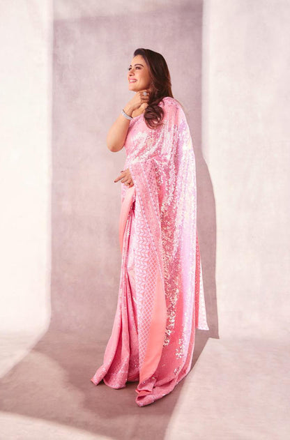 Kajol In Our Dusty Pink Mijwan Embroidered Saree Set